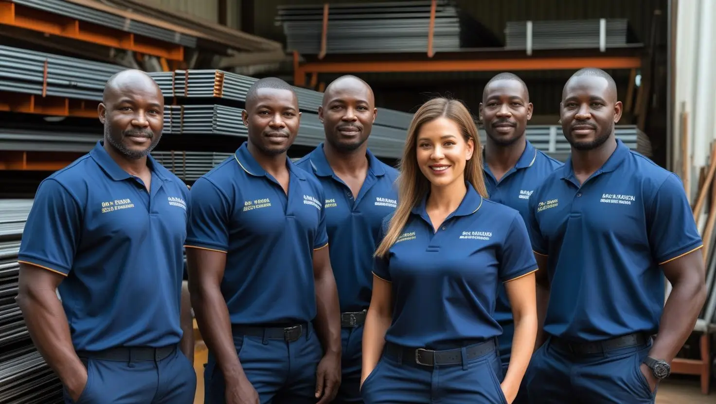 steel fabrication team standing in front of workshop